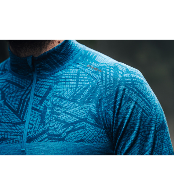 Merino thermal underwear - Men's half-zipper, high-neck top – dark blue