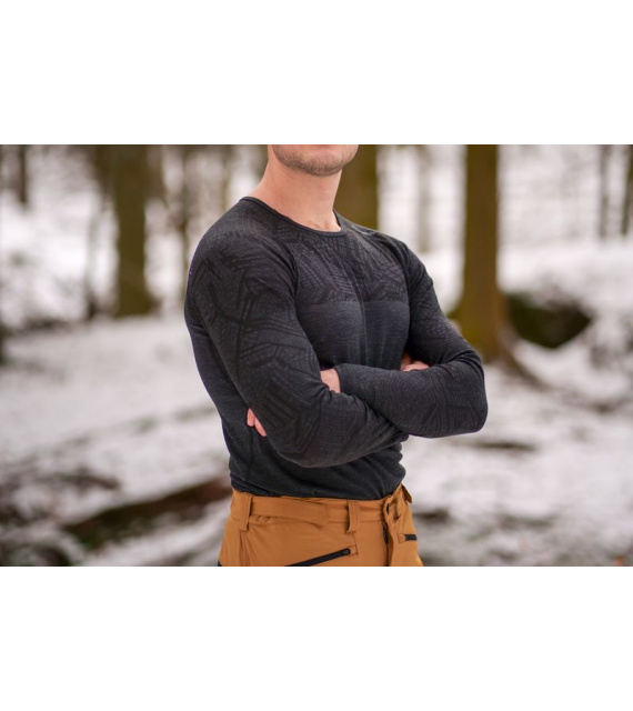 Merino thermal underwear - Men's long-sleeve T-shirt – black