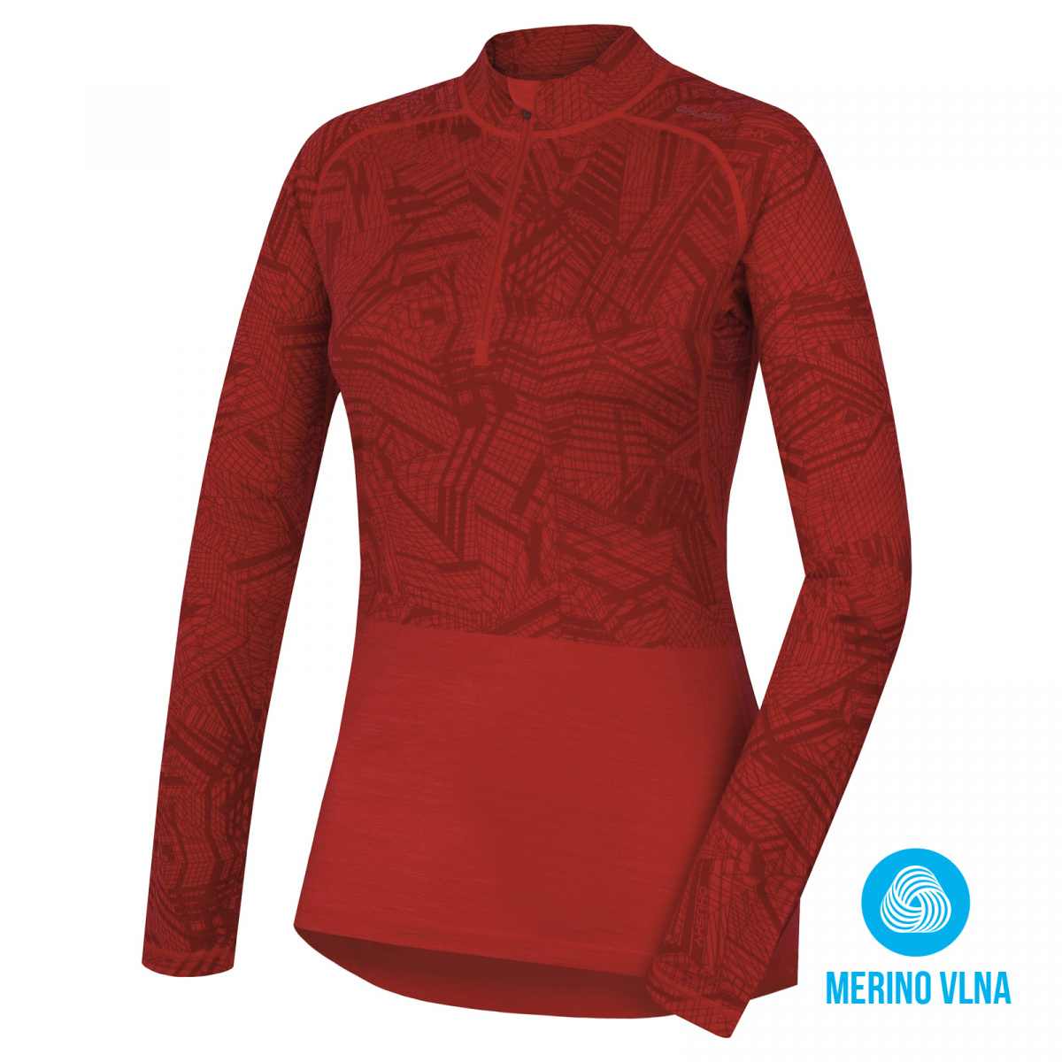 Merino thermal underwear - Women's half-zipper, high-neck top – red